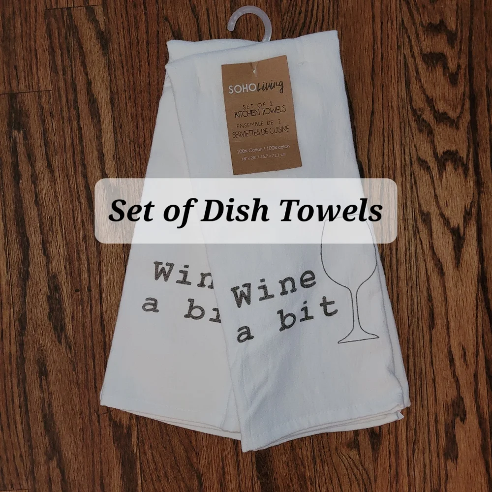 SOHO LIVING FUNNY WINE A BIT KITCHEN TOWELS SET OF 2
